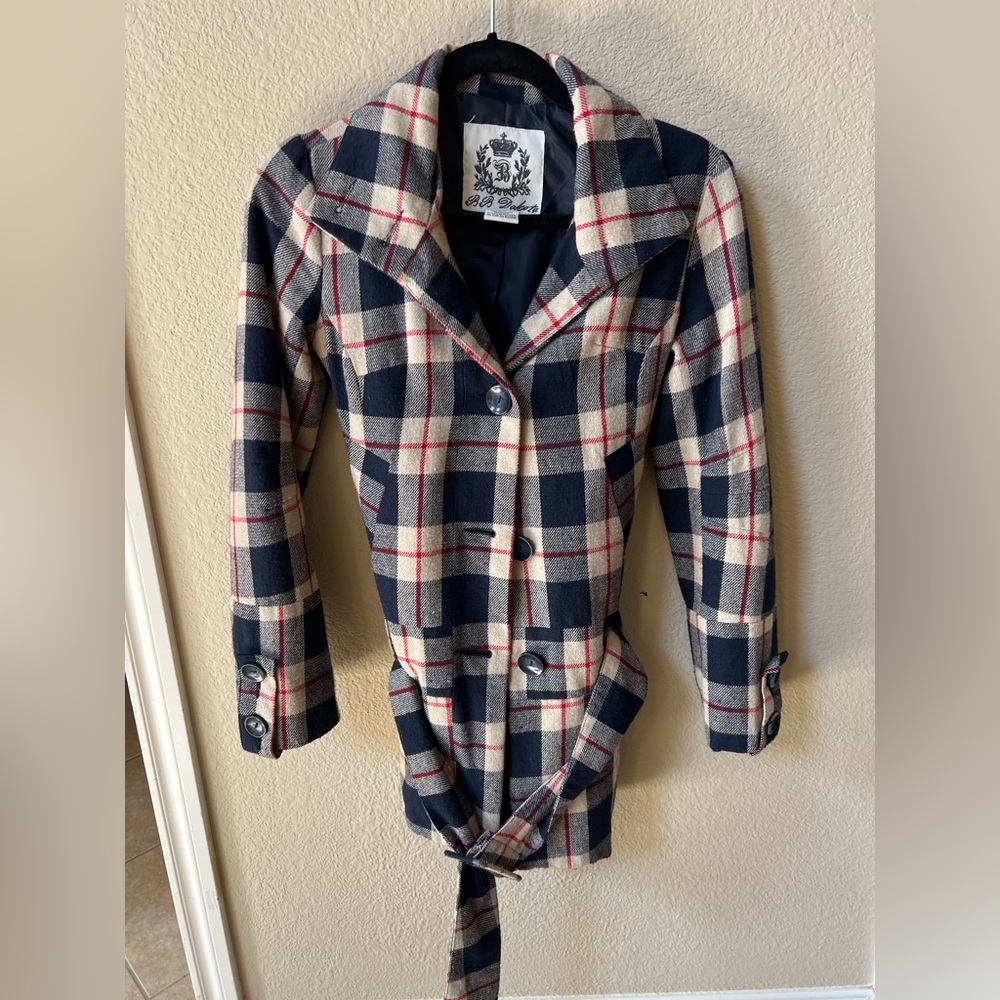 BB Dakota plaid trench coat
